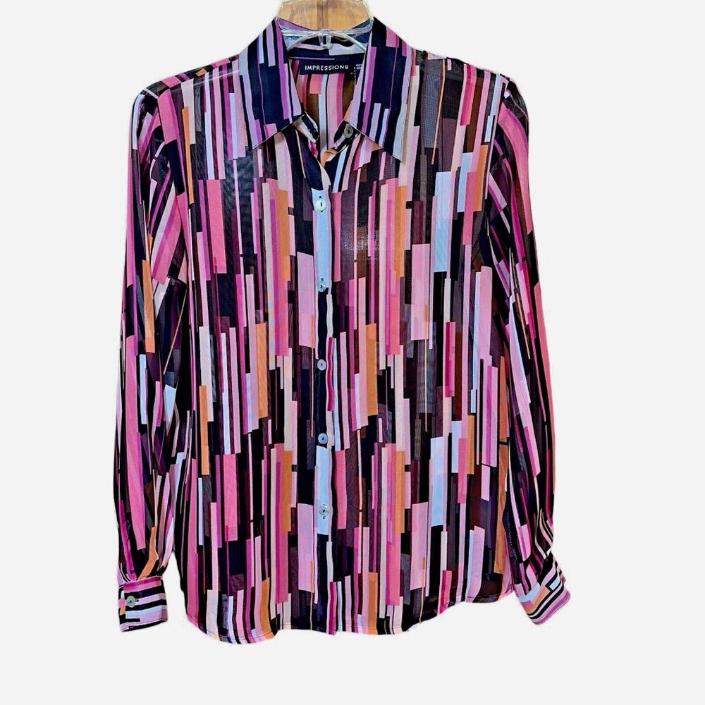Whimsigoth Artcore Impressions Blouse S Semi-Sheer Geometric Y2K Korea Vintage